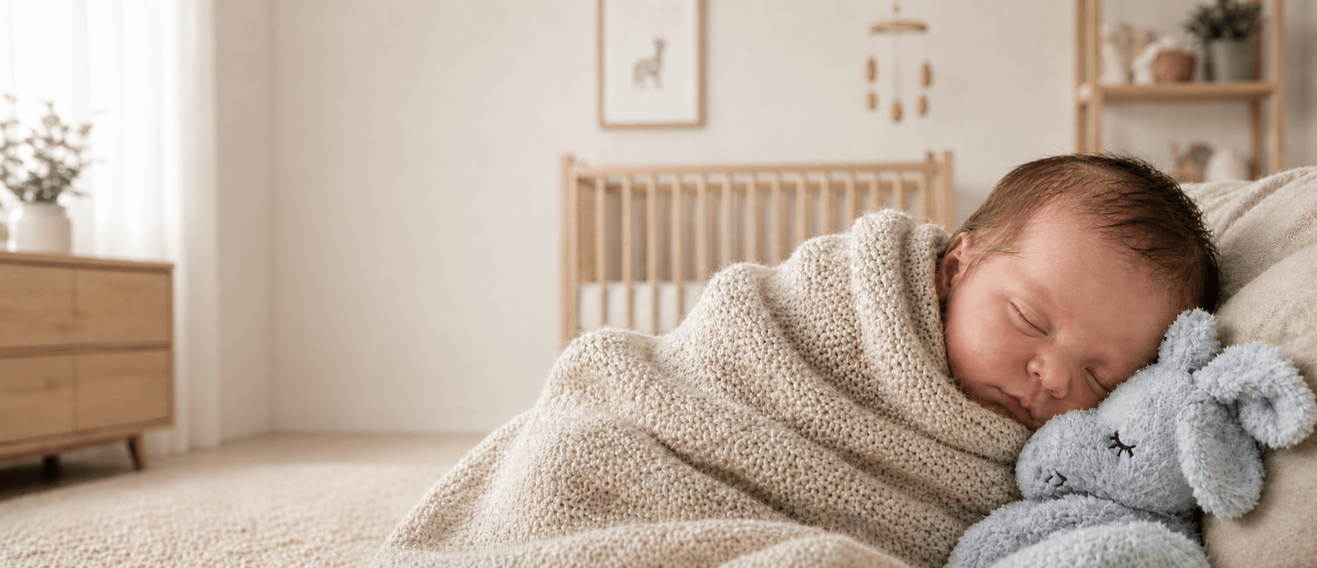 Hero slide 1 approved - sleeping newborn nursery with lower-wall wooden panelling